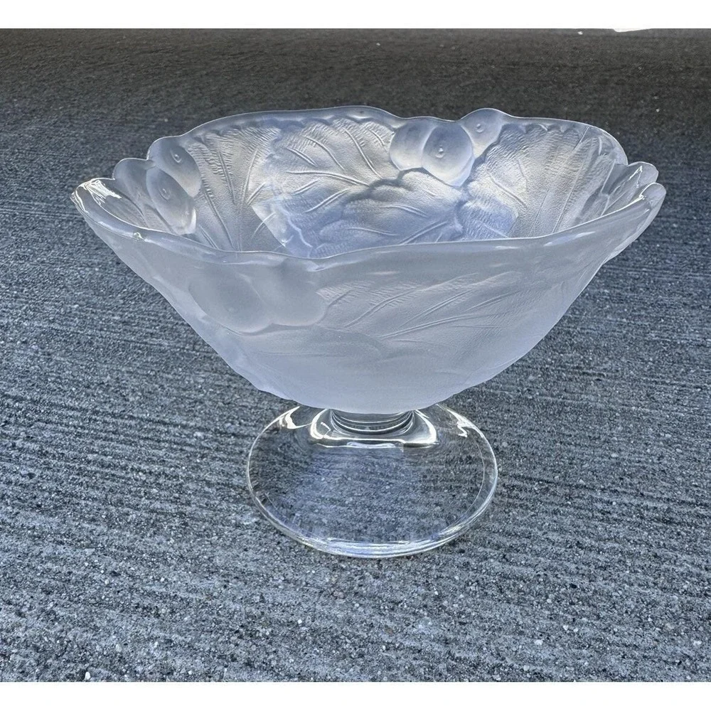 Vintage Fenton Crystal Satin Frosted Water Lily Open Candy Dish Compote Mint EUC